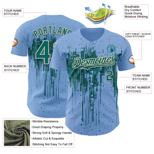 Custom Light Blue Teal-Cream Dripping Splatter Paint Authentic Baseball Jersey