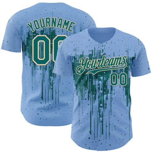 3DPattern12916 Custom Light Blue Teal-Cream Dripping Splatter Paint Authentic Baseball Jersey