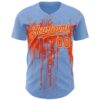 Custom Light Blue Orange-Cream Dripping Splatter Paint Authentic Baseball Jersey