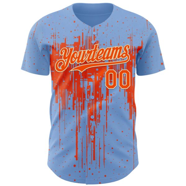 Custom Light Blue Orange-Cream Dripping Splatter Paint Authentic Baseball Jersey