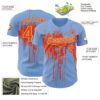 Custom Light Blue Orange-Cream Dripping Splatter Paint Authentic Baseball Jersey