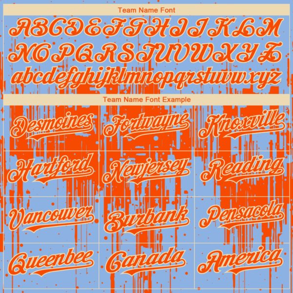 Custom Light Blue Orange-Cream Dripping Splatter Paint Authentic Baseball Jersey