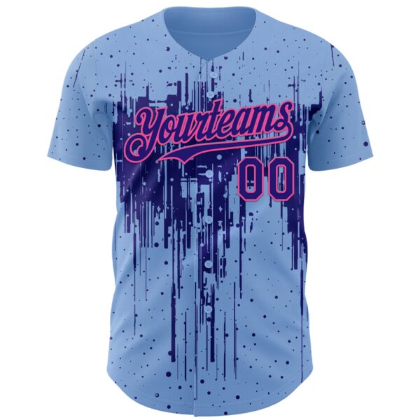 Custom Light Blue Dark Purple-Pink Dripping Splatter Paint Authentic Baseball Jersey