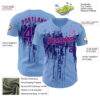 Custom Light Blue Dark Purple-Pink Dripping Splatter Paint Authentic Baseball Jersey