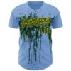 Custom Light Blue Green-Gold Dripping Splatter Paint Authentic Baseball Jersey