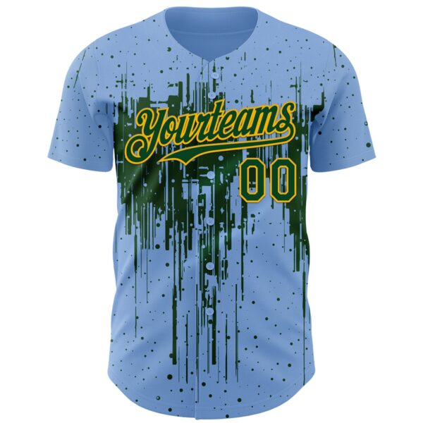 Custom Light Blue Green-Gold Dripping Splatter Paint Authentic Baseball Jersey