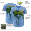 Custom Light Blue Green-Gold Dripping Splatter Paint Authentic Baseball Jersey