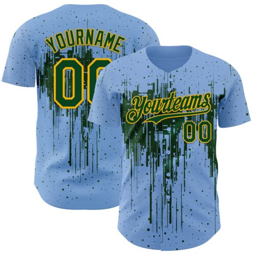 3DPattern12919 Custom Light Blue Green-Gold Dripping Splatter Paint Authentic Baseball Jersey