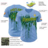 Custom Light Blue Kelly Green-Gold Dripping Splatter Paint Authentic Baseball Jersey