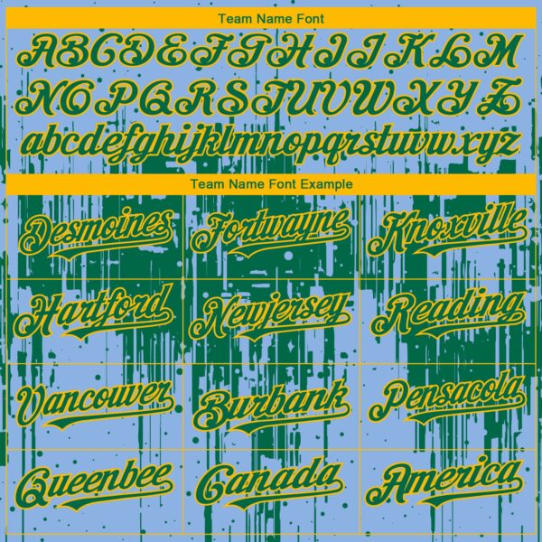 Custom Light Blue Kelly Green-Gold Dripping Splatter Paint Authentic Baseball Jersey