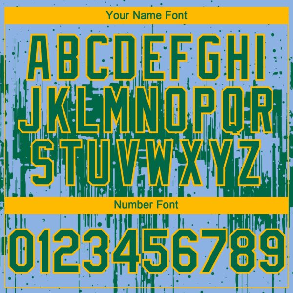 Custom Light Blue Kelly Green-Gold Dripping Splatter Paint Authentic Baseball Jersey