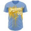 Custom Light Blue White-Yellow Dripping Splatter Paint Authentic Baseball Jersey