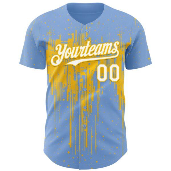 Custom Light Blue White-Yellow Dripping Splatter Paint Authentic Baseball Jersey
