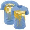 Custom Light Blue White-Yellow Dripping Splatter Paint Authentic Baseball Jersey