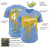 Custom Light Blue White-Yellow Dripping Splatter Paint Authentic Baseball Jersey