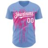 Custom Light Blue White-Pink Dripping Splatter Paint Authentic Baseball Jersey