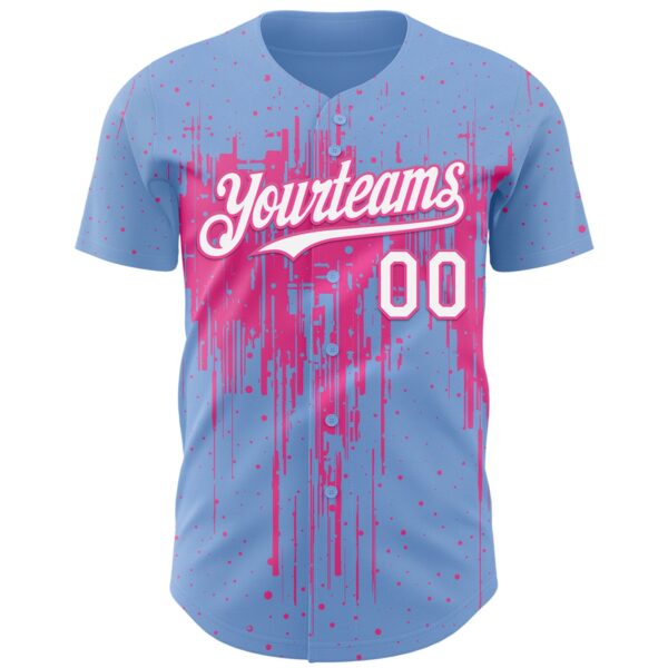 Custom Light Blue White-Pink Dripping Splatter Paint Authentic Baseball Jersey