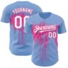 Custom Light Blue White-Pink Dripping Splatter Paint Authentic Baseball Jersey