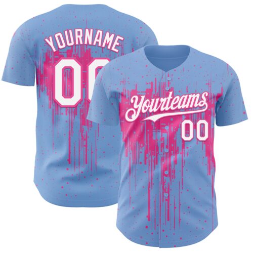 3DPattern12922 Custom Light Blue White-Pink Dripping Splatter Paint Authentic Baseball Jersey