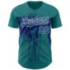 Custom Teal US Navy Blue-White Dripping Splatter Paint Authentic Baseball Jersey