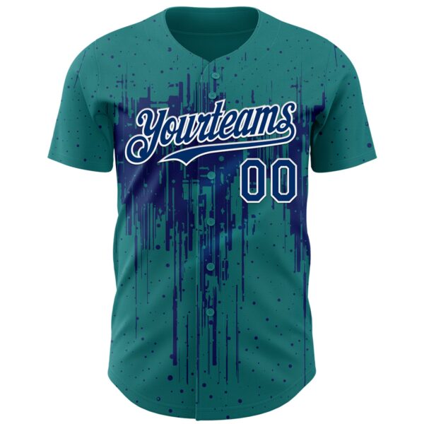 Custom Teal US Navy Blue-White Dripping Splatter Paint Authentic Baseball Jersey