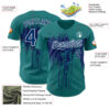 Custom Teal US Navy Blue-White Dripping Splatter Paint Authentic Baseball Jersey