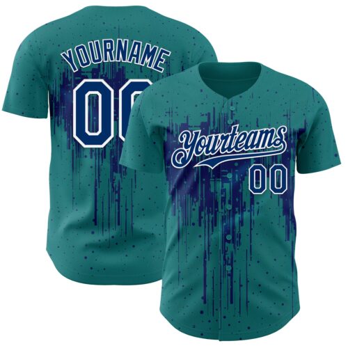 3DPattern12923 Custom Teal US Navy Blue-White Dripping Splatter Paint Authentic Baseball Jersey