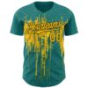 Custom Teal Yellow-Black Dripping Splatter Paint Authentic Baseball Jersey