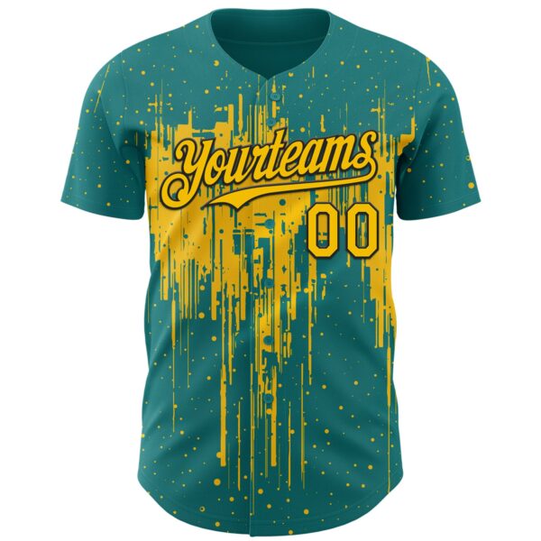 Custom Teal Yellow-Black Dripping Splatter Paint Authentic Baseball Jersey