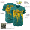 Custom Teal Yellow-Black Dripping Splatter Paint Authentic Baseball Jersey