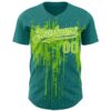 Custom Teal Neon Green-White Dripping Splatter Paint Authentic Baseball Jersey
