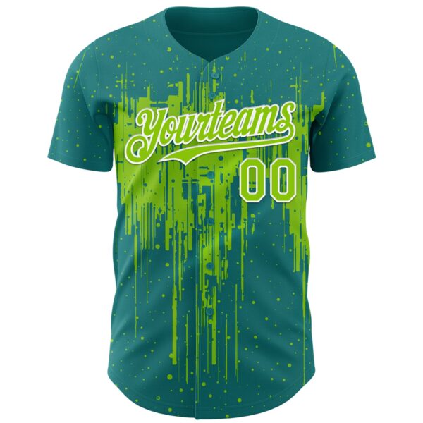 Custom Teal Neon Green-White Dripping Splatter Paint Authentic Baseball Jersey