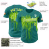 Custom Teal Neon Green-White Dripping Splatter Paint Authentic Baseball Jersey