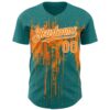 Custom Teal Bay Orange-White Dripping Splatter Paint Authentic Baseball Jersey