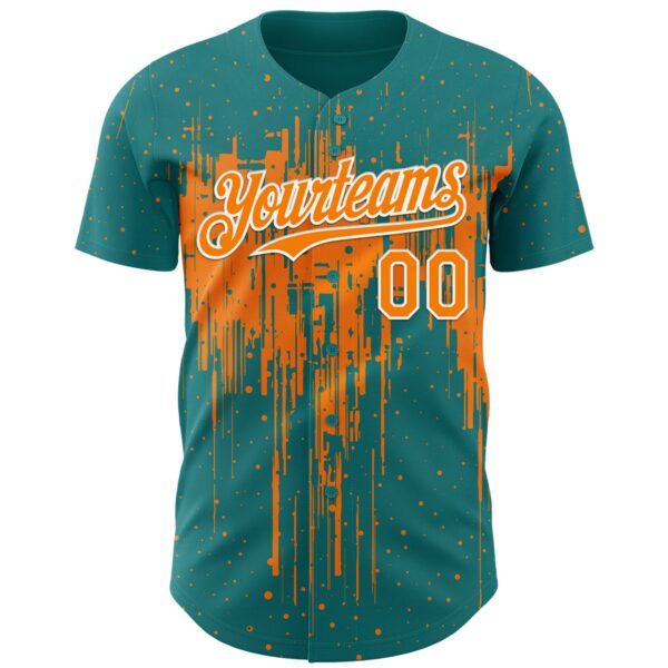 Custom Teal Bay Orange-White Dripping Splatter Paint Authentic Baseball Jersey