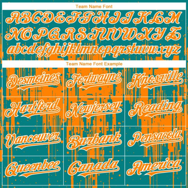 Custom Teal Bay Orange-White Dripping Splatter Paint Authentic Baseball Jersey