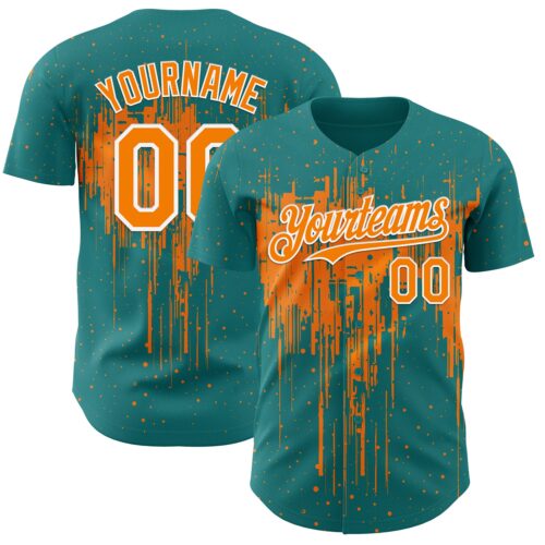 3DPattern12926 Custom Teal Bay Orange-White Dripping Splatter Paint Authentic Baseball Jersey