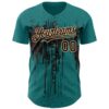 Custom Teal Brown-Cream Dripping Splatter Paint Authentic Baseball Jersey