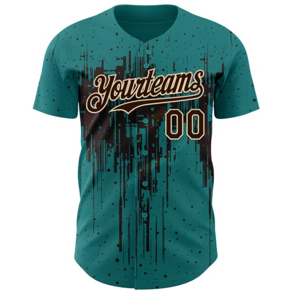 Custom Teal Brown-Cream Dripping Splatter Paint Authentic Baseball Jersey