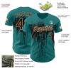 Custom Teal Brown-Cream Dripping Splatter Paint Authentic Baseball Jersey