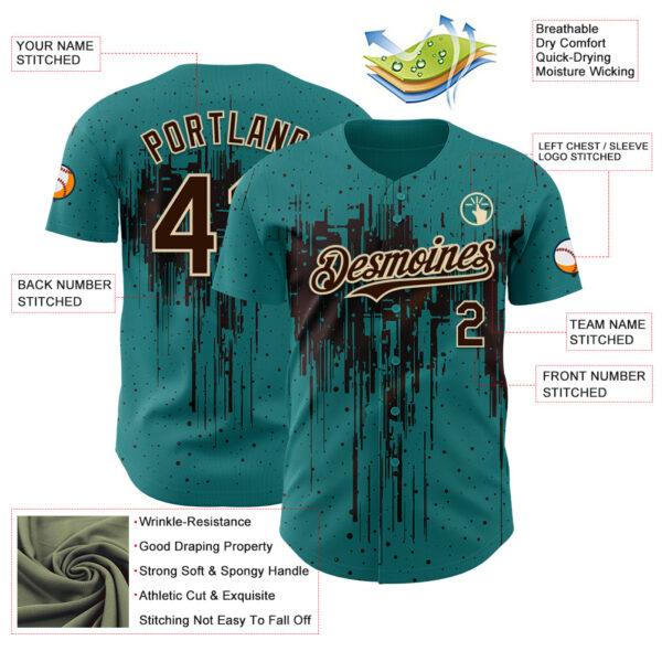 Custom Teal Brown-Cream Dripping Splatter Paint Authentic Baseball Jersey