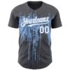 Custom Steel Gray White-Light Blue Dripping Splatter Paint Authentic Baseball Jersey