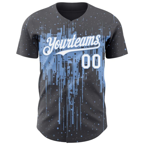 Custom Steel Gray White-Light Blue Dripping Splatter Paint Authentic Baseball Jersey