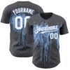 Custom Steel Gray White-Light Blue Dripping Splatter Paint Authentic Baseball Jersey