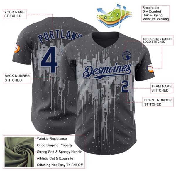 Custom Steel Gray Navy-Gray Dripping Splatter Paint Authentic Baseball Jersey