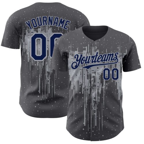 3DPattern12929 Custom Steel Gray Navy-Gray Dripping Splatter Paint Authentic Baseball Jersey