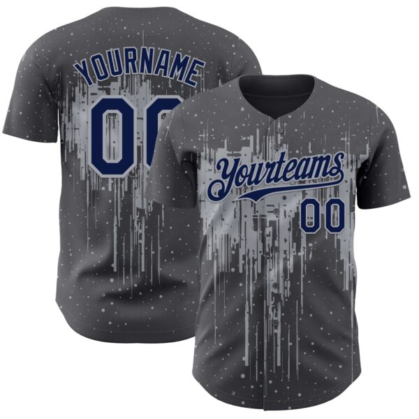 Custom Steel Gray Navy-Gray Dripping Splatter Paint Authentic Baseball Jersey
