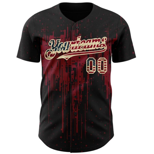 Custom Black Vintage USA Flag Cream-Crimson Dripping Splatter Paint Authentic Baseball Jersey