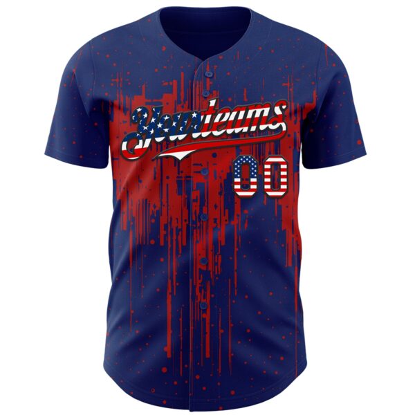 Custom Royal Vintage USA Flag Black-Red Dripping Splatter Paint Authentic Baseball Jersey