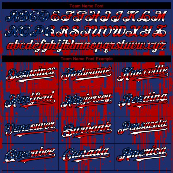 Custom Royal Vintage USA Flag Black-Red Dripping Splatter Paint Authentic Baseball Jersey